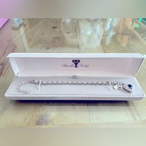Priscilla Presley costume jewelry deep blue Heart Charm Silver Bracelet